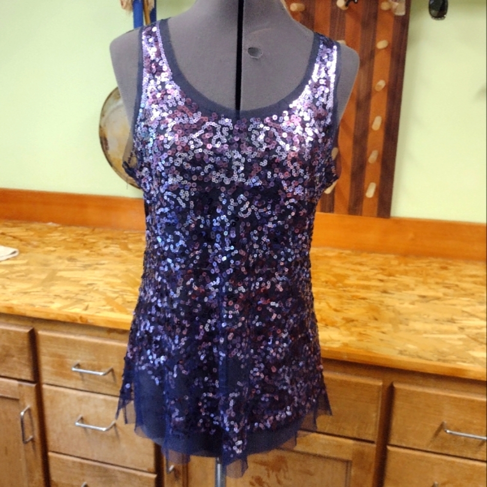 Sequin tank top blue purple color sz m